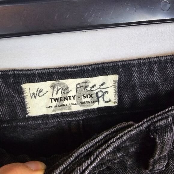 We The Free Black Denim Mini Skirt 6 Distressed Button Fly Raw Hem Punk Grunge - Picture 3 of 7